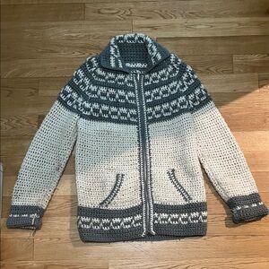 Gray and White Knit Cardigan